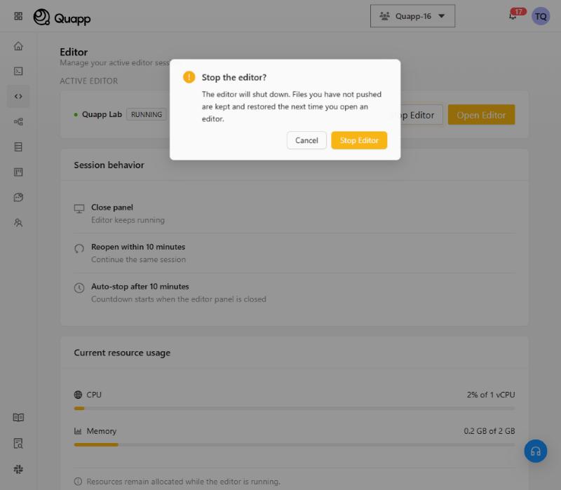 The Stop the editor dialog