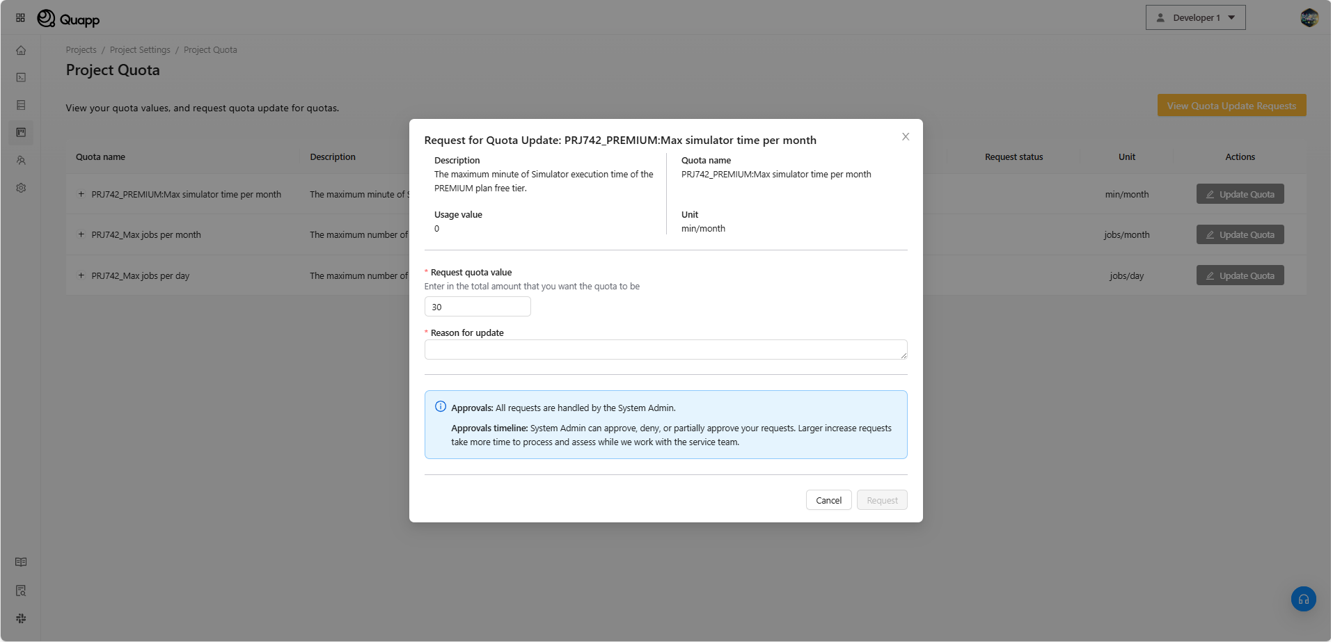 Requesting a Quota Update