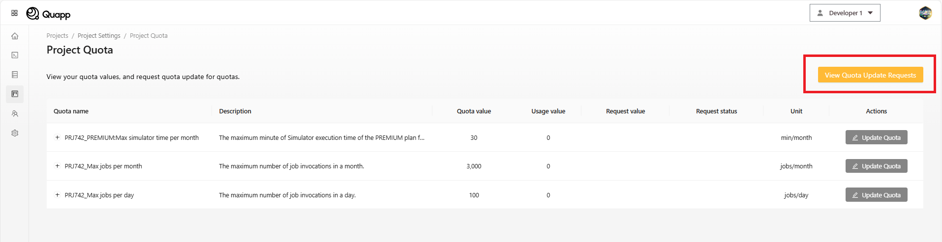 Quota Update Requests