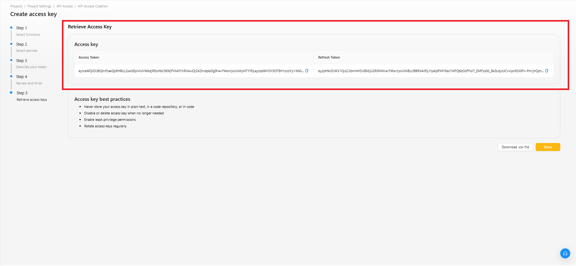 Retrieve access keys