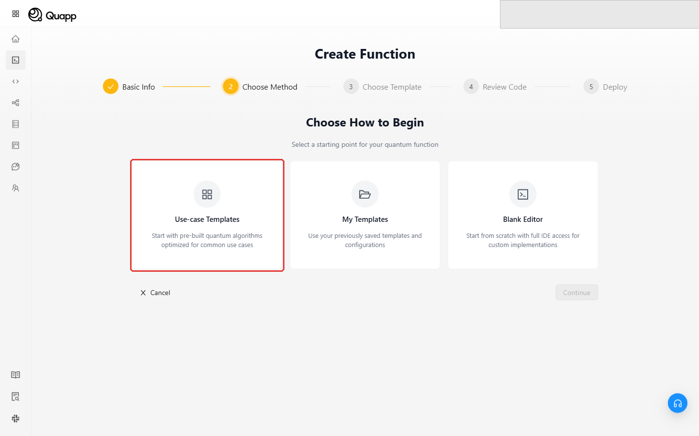 Step 2: the Use-case Templates card highlighted