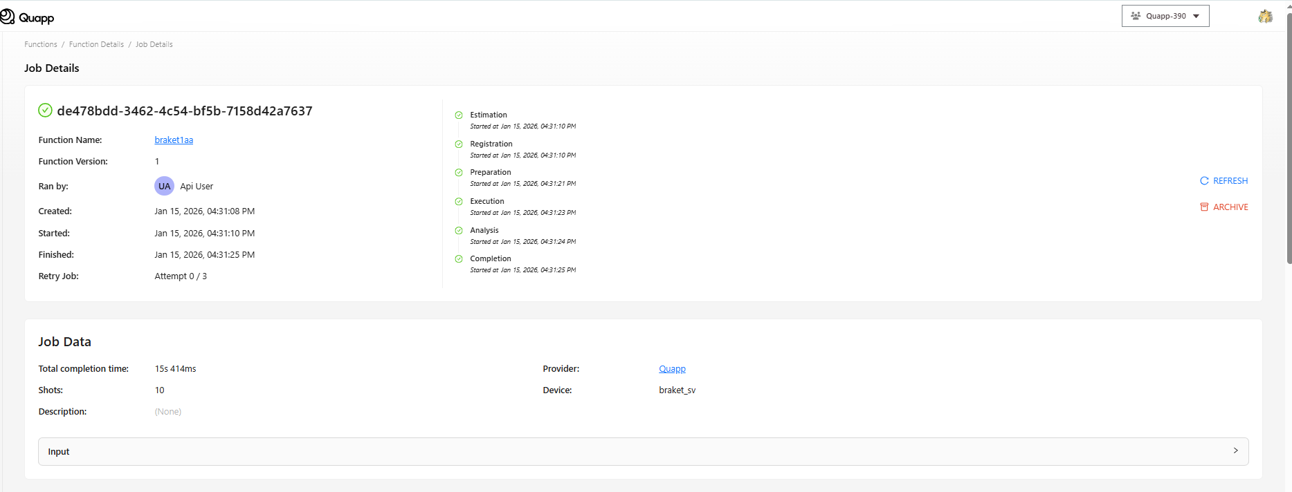 Refresh the job screen